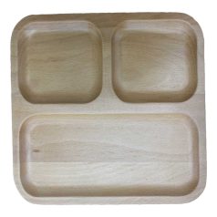 Téglalap alakú, három rekeszes fa tálca - 28 cm x 24 cm