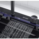 Detroit elegáns rozsdamentes acél multifunkcionális konyhai mosogató dupla csappal, pohármosóval, LED kijelzővel, vágódeszkával - 75 cm x 45 cm