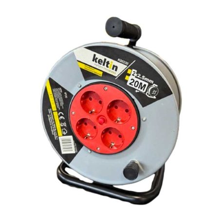 20 méteres hosszabbító kábel fém dobbal 4 aljzattal, 2x2,5mm