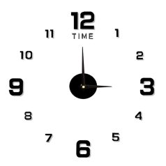 Dekoratív, falra ragasztható óra fekete számokkal