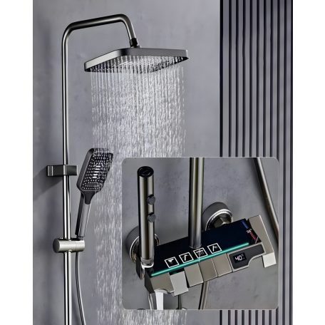 Négyzet alakú elegáns termosztatikus zuhanyszett hőmérséklet kijelzővel - prémium edition