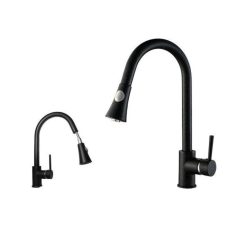   Egykaros fekete rozsdamentes acél mosogató csaptelep kihúzható fejjel