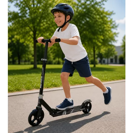 Összecsukható roller fekete színben - állítható magasság, hátsó kerékfékrendszer, szilikon kerekek
