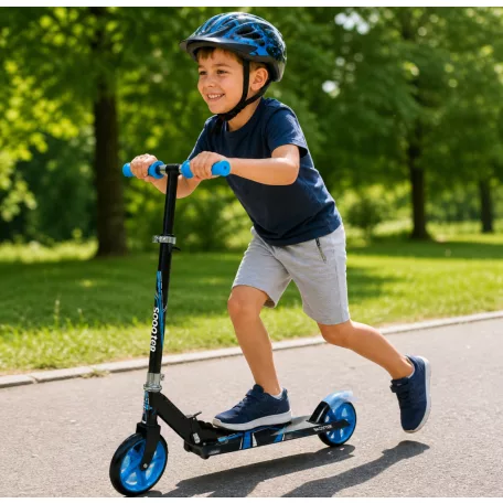 Összecsukható roller kék-fekete színben - állítható magasság, hátsó kerékfékrendszer, szilikon kerekek