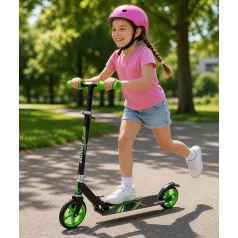   Összecsukható roller zöld-fekete színben - állítható magasság, hátsó kerékfékrendszer, szilikon kerekek