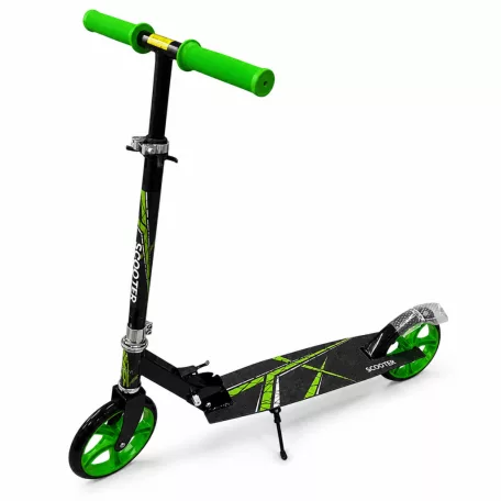 Összecsukható roller zöld-fekete színben - állítható magasság, hátsó kerékfékrendszer, szilikon kerekek