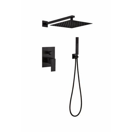 Négyzet alakú elegáns három részes beépíthető zuhanyszett - fekete színben - prémium edition