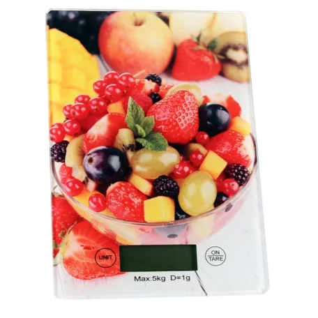 Digitális konyhai mérleg LCD kijelzővel edzett üveg felülettel - 5 kg-ig - gyümölcs mintával
