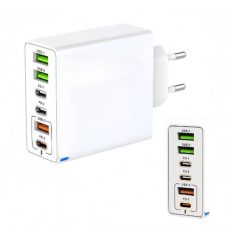   200W fehér hálózati gyorstöltő 3 x USB-C, 2 x USB-A, iPhone, Huawei, Samsung, Xiaomi