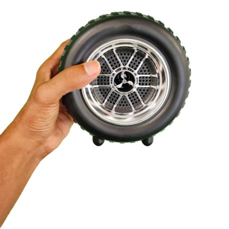 Kerék alakú vezeték nélküli hangszóró fekete színben -15 cm