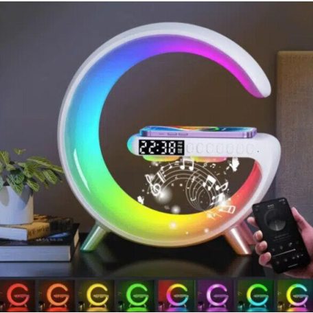 Multifunkciós RGB LED-es ébresztőóra Bluetooth hangszóróval vezeték nélküli töltőállomással