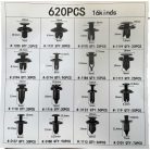 620 db-os autókapcsos készlet, műanyag, univerzális, 16 különböző modell, fekete