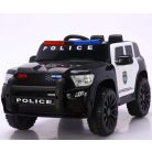 Elektromos rendőrautó dupla motorral és dupla akkumulátorral fekete-fehér színben szülői távirányítóval bőr üléssel