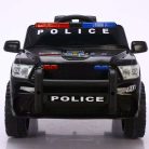Elektromos rendőrautó dupla motorral és dupla akkumulátorral fekete-fehér színben szülői távirányítóval bőr üléssel